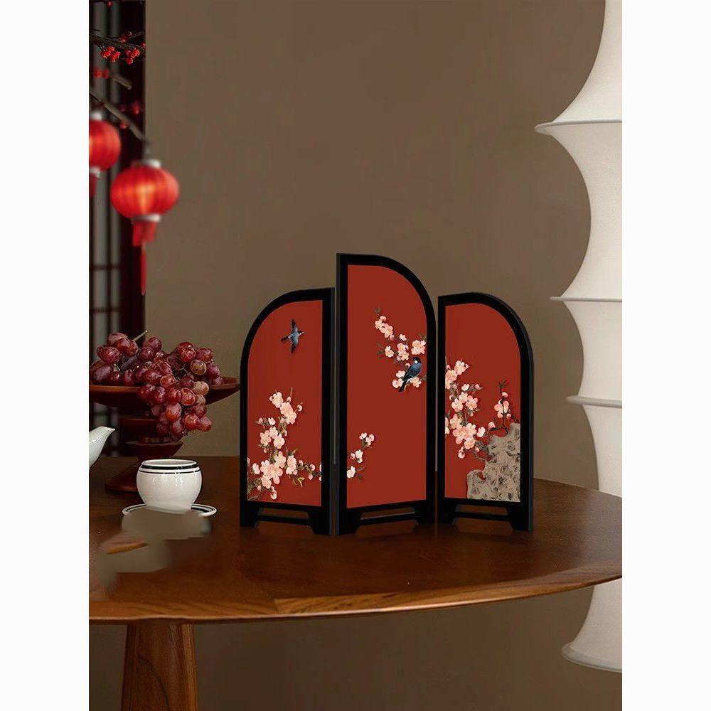 喜上眉梢小屏风红色桌面摆件新中式客厅玄关高级感小众家居装饰品,淘宝优惠券,粉丝福利购,淘宝优惠卷