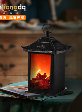 跨境新款欧式仿真炭火壁炉风灯橱窗家居布置圣诞场景装饰摆件