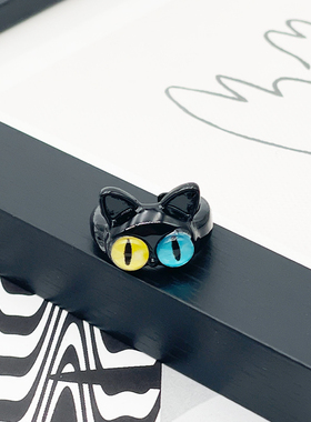 CRIVLA搞怪小怪兽黑猫戒指大眼仔甜酷卡通可爱闺蜜情侣指环礼物饰