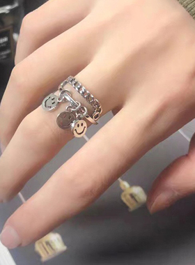 crivla复古笑脸双层闺蜜情侣戒指