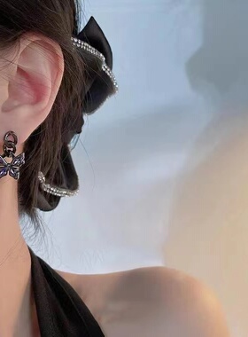 CRIVLA冷淡风黑暗甜酷紫色锆石蝴蝶耳钉女小众百搭高级感耳饰品