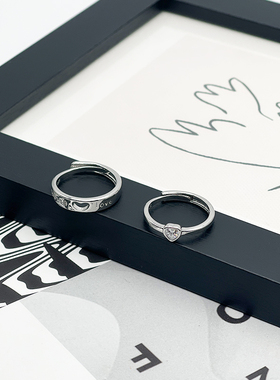 CRIVLA永结同心情侣戒指男女潮镂空爱心异地恋一心一意开口钻对戒