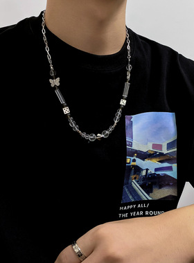 CRIVLA骰子蝴蝶钛钢项链轻奢小众ins冷淡风毛衣链配装饰锁骨链子