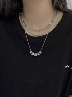 crivla原宿风骰子钛钢吊坠项链