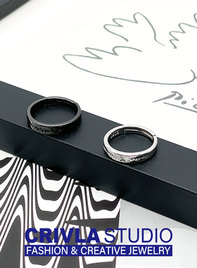 心电图戒指黑白男女情侣情人节