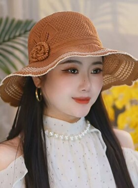 优煜2026新款女士帽子防晒大檐沙滩遮脸渔夫帽紫外线太阳帽遮阳帽