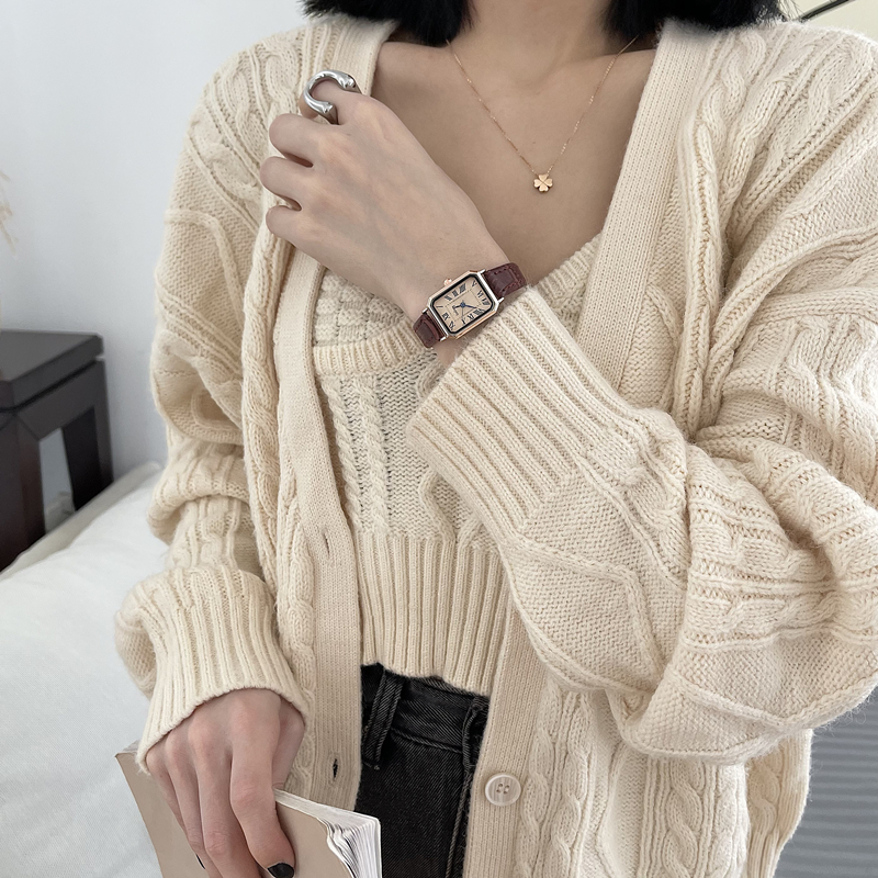 赵露思桑稚同款手表女款学生小众复古精致百搭女士轻奢职场小方表 - 图1