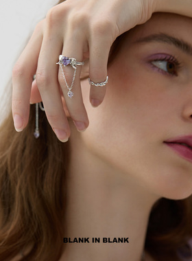 小众设计紫色爱心锆石戒指女