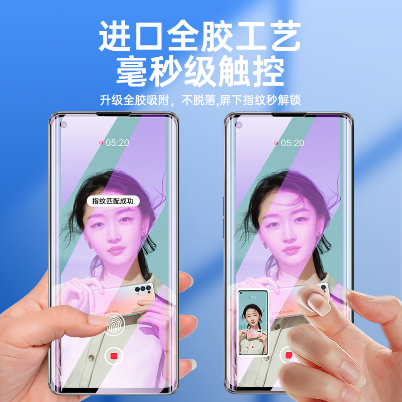 适用opporeno5pro钢化膜曲面全包5G高清防摔reno5pro+手机贴膜防偷窥全胶水凝膜保护uv防爆opop全覆盖屏保por - 图2