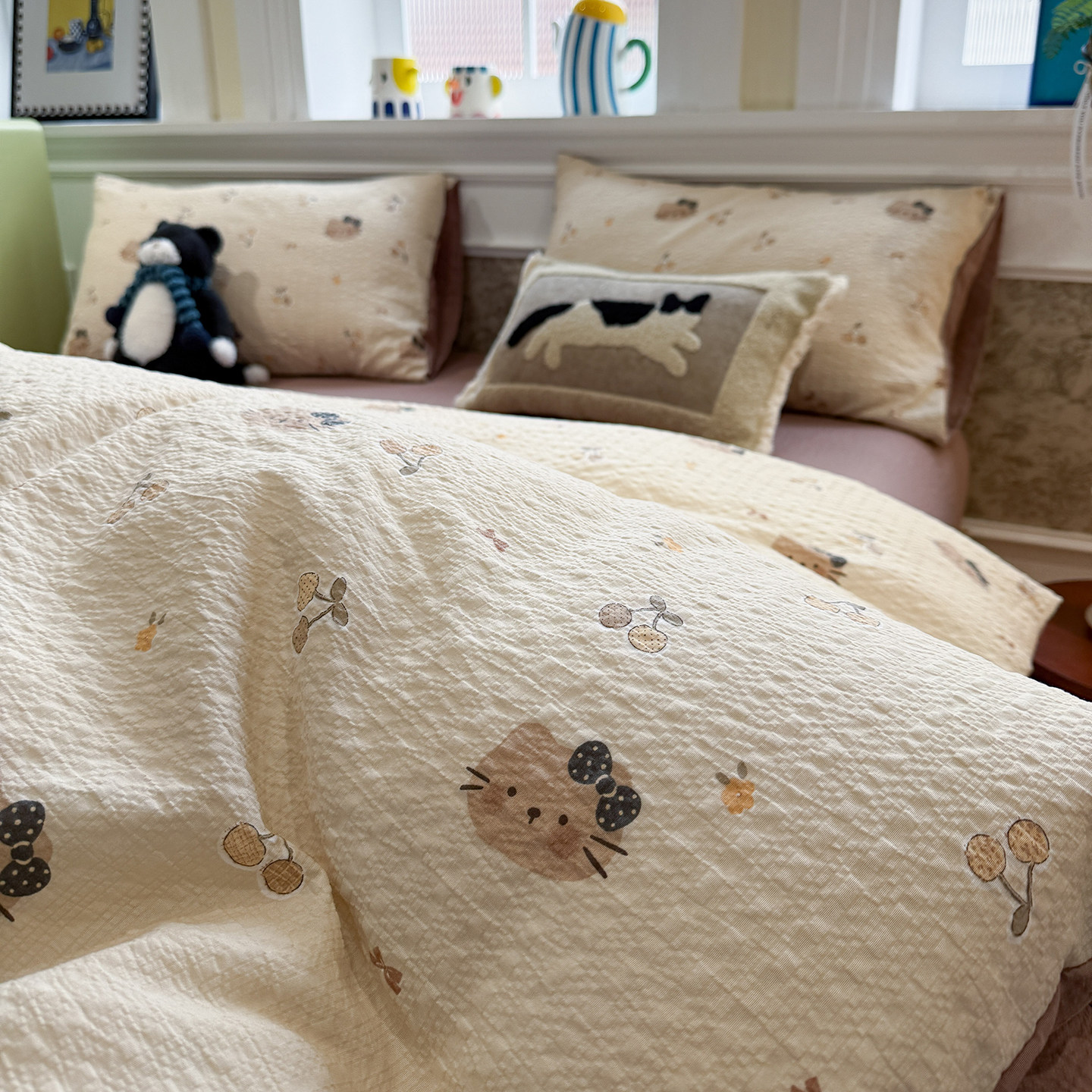 A类床品四件套纯棉全棉四季被罩床单被套床上学生宿舍三件套床笠4