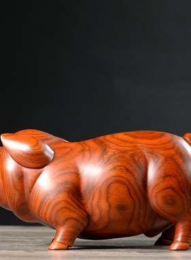 花梨木雕福猪摆件实木十二生肖动物家居客厅寓意装饰红木