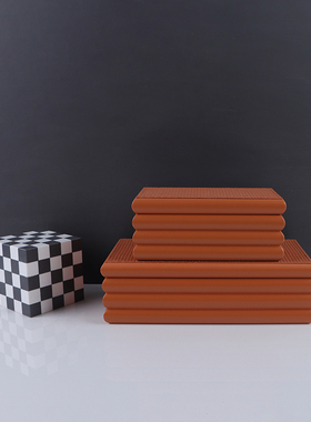 现代简约轻奢收纳盒子样板房衣帽间卧室饰品盒木质皮革首饰盒摆件