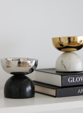 金色银色不锈钢大理石结合烛台