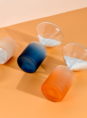 橙色黄色蓝色几何沙漏流沙摆件