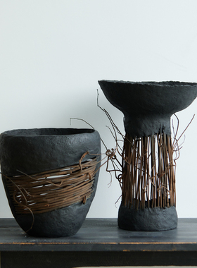 纸浆摆件玄关镂空花器装饰品果碗