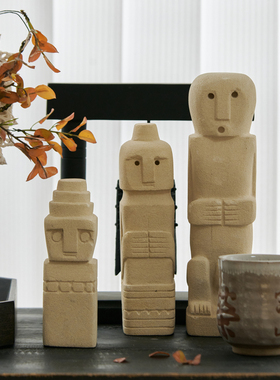 印尼进口抽象原始石像人偶摆件