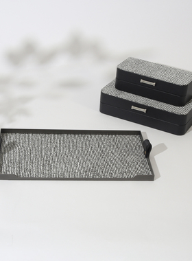 黑白纹实木收纳盒托盘纸巾盒摆件