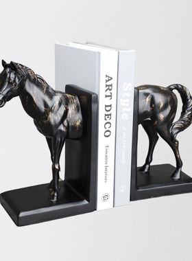 新中式书房黑色树脂马书挡摆件