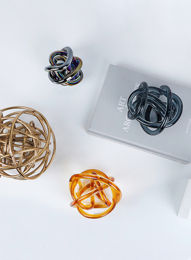 现代家居工艺品铁线球别墅样板房装饰品彩色玻璃现代简约装饰摆件