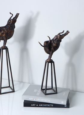 新中式样板间客厅树脂牛装饰摆件