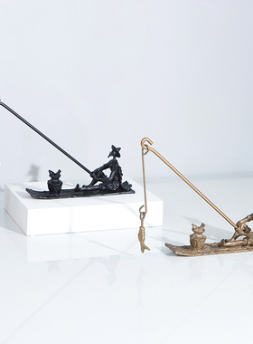 新中式创意姜太公钓鱼人物摆件样板房间电视柜垂钓书房桌面装饰品