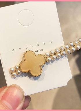 边夹合金珍珠日韩四叶草发夹