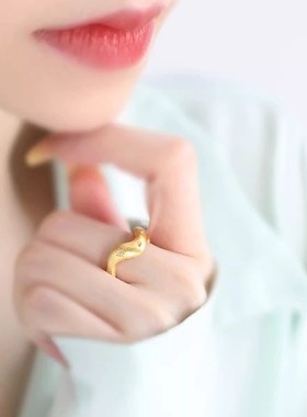 925银复古新中式古金星星波浪戒指环开口调节女士精致小众高级感