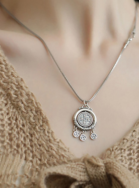 925银复古新中式铜钱流苏吊坠女