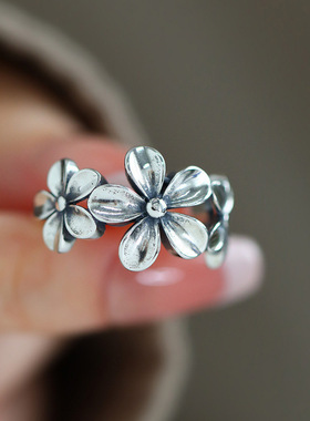 925银复古新中式花朵戒指环女士