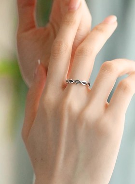 925银复古新中式链条戒指环开口