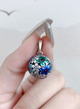 烧蓝珐琅彩工艺五福花球项链吊坠