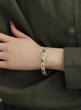 925银复古新中式蝶归古金珐琅蝴蝶手镯简约精致小众百搭高级感女