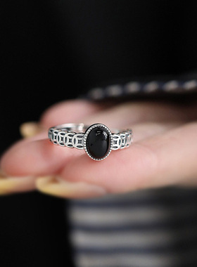 925银复古新中式蛋形铜钱币戒指