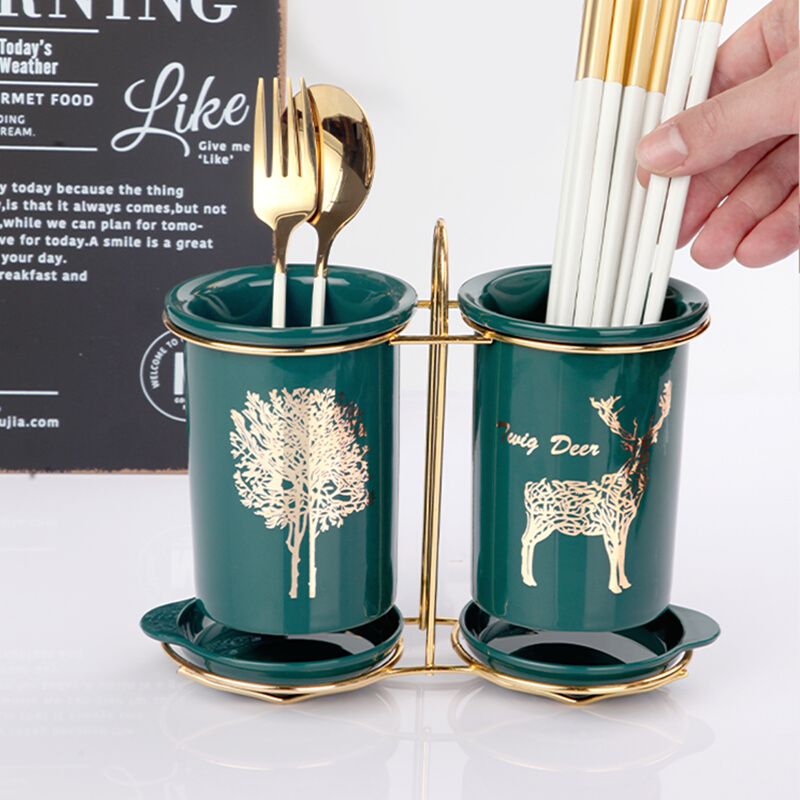 筷子篓陶瓷筷子筒置物架沥水厨房放勺子的收纳盒桶欧式筷子笼家用