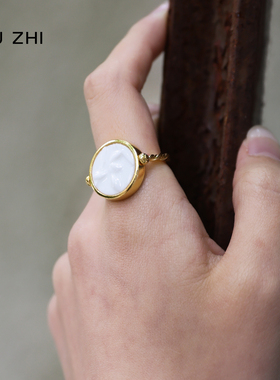 XUZHI新品铃兰瓷片立体镶嵌双面戒指男女同款小众设计高级感