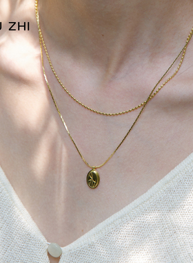 XU ZHI新品铃兰花双层锁骨链金属刻印可调节叠戴假两件项链礼物