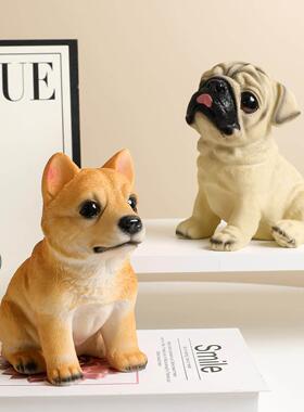可爱树脂狗犬摆件篮子收纳摆件外贸家居贵宾斗牛装饰品