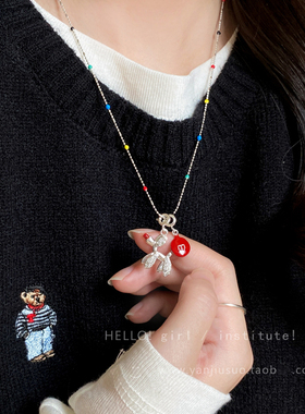 红色m豆气球狗吊坠项链女