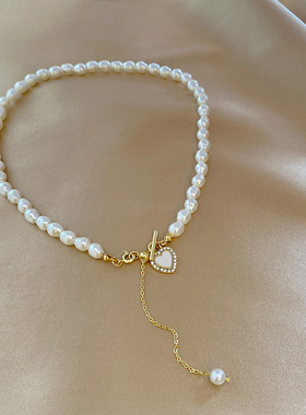 网红锁扣爱心珍珠项链女夏高级感