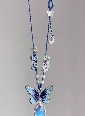 蓝蝴蝶繁花项链女新中式