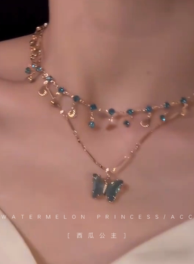 蓝色蝴蝶项链女款2025年新款