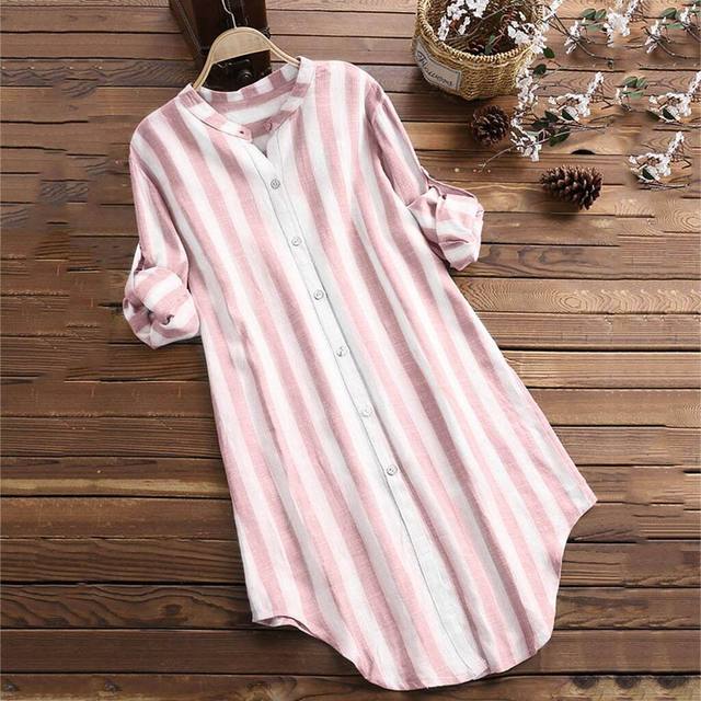 200Jin Jin is equal to 0.5kg. Fat mm foreign trade shirt for women, loose striped mid-length, belly-covering, slimming, long-sleeved, large size cotton and linen shirt for spring