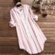 200Jin Jin is equal to 0.5kg. Fat mm foreign trade shirt for women, loose striped mid-length, belly-covering, slimming, long-sleeved, large size cotton and linen shirt for spring