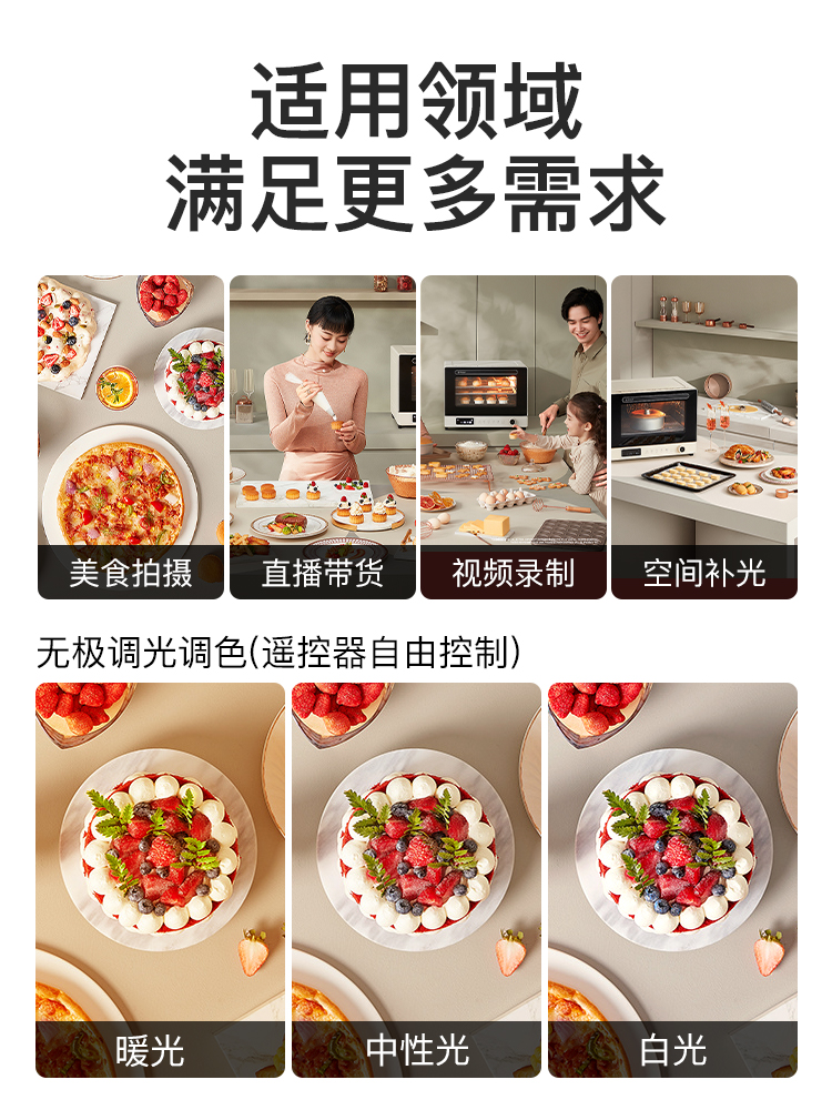 直播美食制作补光灯平面全屏灯抖音网红炒菜做饭珠宝首饰钻戒主播间打光专用证件照俯拍照拍视频摄影柔光灯-图1