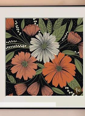 中古风简约艺术感客厅沙发背景墙装饰画小众植物花卉卧室玄关挂画
