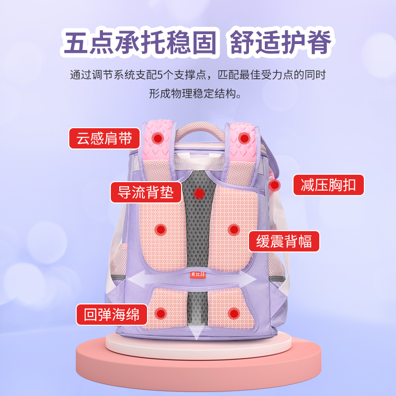 阳光8点小学生书包女孩一二三到六年级悬浮减负护脊双肩儿童书包