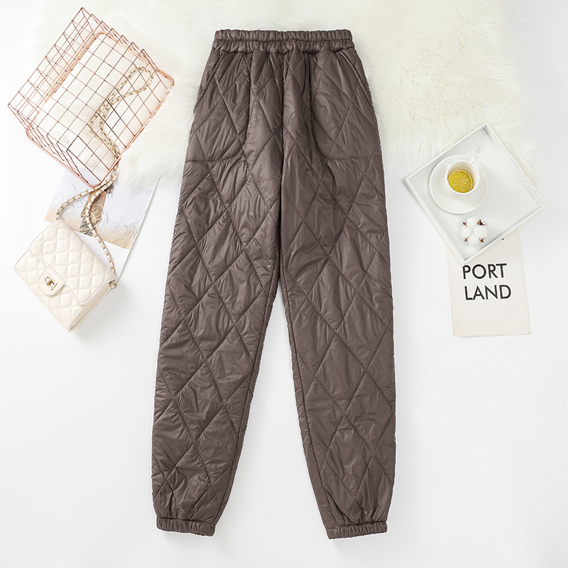 撤柜奥特莱斯清仓捡漏羽绒棉裤女冬季轻薄保暖束脚菱形格哈伦裤潮 - 图0