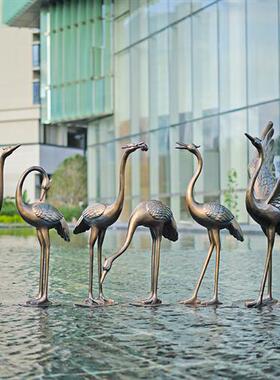 户外仿铜仙鹤雕塑玻璃钢园林水景装饰品景观庭院公园丹顶鹤鸟摆件