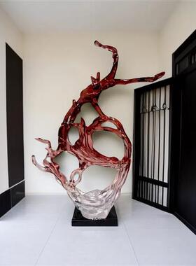 酒店样板房大堂透明树脂浪花雕塑客厅入门创意玄关水晶艺术摆件