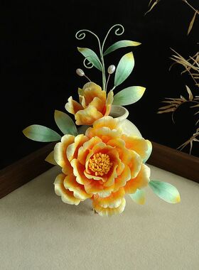 古风汉服手工蚕丝绒花渐变发夹古典百搭简约盘发旗袍配饰对夹成品